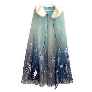Shein Frozen Elsa Cape Costume Blue Silver White Faux Fur Collar Girls 5 NWOT